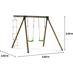 Acheter Habitat Et Jardin Portique bois Timo - Avec 2 balançoires et 1 échelle de corde.