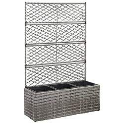 vidaXL Lit surélevé en treillis Gris Jardinière avec treillis - Résine tressée - Comprend 3 pots amovibles