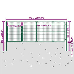 vidaXL Portail clôture jardin avec poteaux 350x100 cm - Vert pas cher