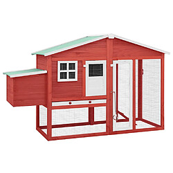 vidaXL Poulailler Rouge - 191x67x117 cm Poulailler en sapin massif - Toit résistant à l'eau - Nichoir inclus - Rampe antidérapante