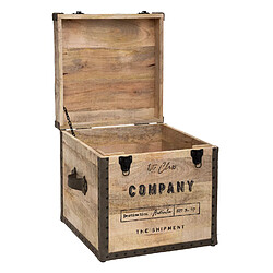 Atmosphera Pouf de rangement rétro en bois Company - L. 45 x H. 49 cm - Marron