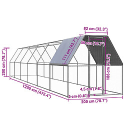 Acheter vidaXL Poulailler d'extérieur 2x12x2 m Galvanisé