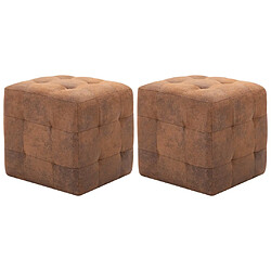 vidaXL Poufs Similicuir Daim - Marron (Lot de 2)