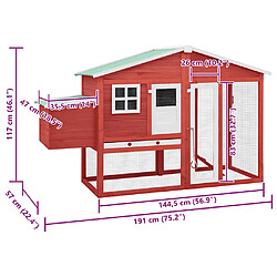 vidaXL Poulailler Rouge - 191x67x117 cm pas cher