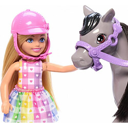 Mattel Barbie Chelsea et son poney Coffret poupée mannequin avec poney - Genoux articulés - Selle et étriers - Casque inclus - Plastique - Sans piles