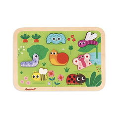 Juratoys-Janod Janod Puzzle en bois Chunky animaux du jardin Puzzle en bois pour tout-petits - 7 pièces épaisses - Motricité fine - Pièces figurines - Thème jardin - Finitions peinture à l’eau - Bois certifié FSC