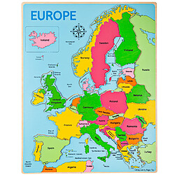 Bigjigs toys Puzzle éducatif Europe en bois Puzzle éducatif en bois - Carte de l’Europe - 25 pièces - Pièces et socle annotés - Développe motricité fine et repérage - Dès 3 ans
