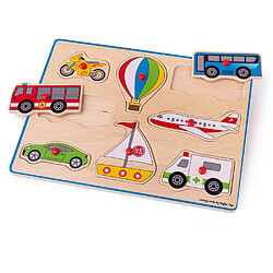 Bigjigs Toys Transport Puzzle à soulever en bois - Thème transport - Stimule coordination et vocabulaire