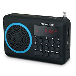 Metronic 477203 - Bleu Radio FM portable - Tuner analogique - Port USB et lecteur micro SD - 10 présélections - Sans Wi-Fi ni Bluetooth