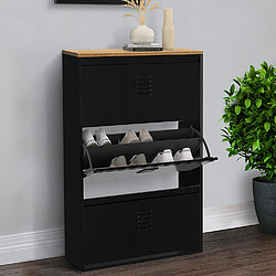 Idmarket Meuble à chaussures ESTER 3 portes noir et bois