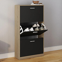 Idmarket MARKET Meuble Chaussures KLARK - Hêtre 3 Portes Noires