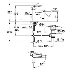Mitigeur lavabo GROHE Quickfix Start 2021 avec tirette et vidage taille M