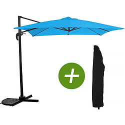 Habitat Et Jardin Parasol jardin déporté Soleil - Carré - 2.5 x 2.5 m - Bleu + Housse de protection