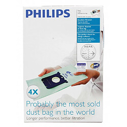 Philips sacs aspirateur S-Bag Clinic - 4 pièces Sacs pour aspirateur avec sac - Filtration H10 anti-allergènes - Compatibles Philips, Electrolux, AEG, Tornado, Volta - Réf. FC8022/04