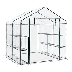 Helloshop26 Serre de jardin en acier et PVC avec étagère s intégrées 200 x 200 x 220 cm 03_0008249
