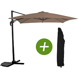 Habitat Et Jardin Parasol jardin déporté Soleil - Carré - 2.5 x 2.5 m - Taupe + Housse de protection