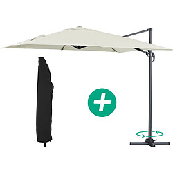 Habitat Et Jardin Parasol jardin déporté Alu Sun 3 - Carré - 3 x 3 m - Ecru + housse de protection