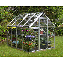 Serre de jardin 4.5m² argent - 701548 - PALRAM Serre aluminium/polycarbonate - Traité UV - Porte charnière - Lucarne ventilation - Base incluse