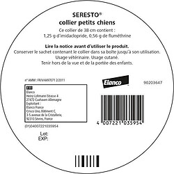 Avis Seresto Collier antiparasitaire pour chien - 8 kg - 2 unités