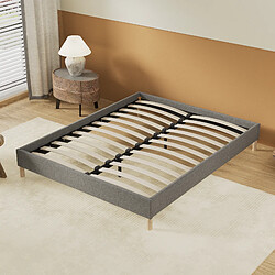 November Sleep Sommier 140x200 cm, Tissu gris, Pieds en bois