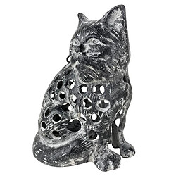 L'Héritier Du Temps Lanterne Chat Fonte Patinée Grise