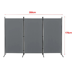 Helloshop26 Paravent Teruel 3 panneaux 176 x 260 cm - Gris foncé