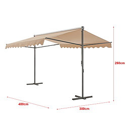 Helloshop26 Store banne autoportant à double pente 400 x 300 cm - Sable Store autoportant - Réglable - Tissu étanche - Montage rapide