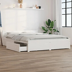 VidaXL Cadre de lit avec tiroirs - 140x190 cm - Blanc Cadre de lit avec rangement - Bois de pin massif - Dimensions 195.5 x 145.5 x 51 cm - Tiroirs inclus