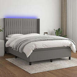 vidaXL Sommier avec LED et matelas 140x190 cm - Gris foncé Sommier tapissier - Matelas à ressorts ensachés - Bande LED colorée - Tissu durable