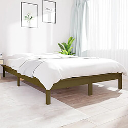 vidaXL Cadre de lit 120x190 cm - Bois marron miel Cadre de lit - Bois de pin massif - Lattes de soutien - Matelas non inclus