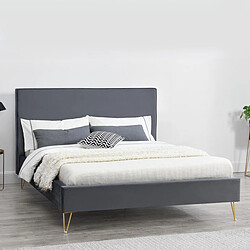 Concept Usine Lit 140 x 190 cm en velours et laiton gris RIVERSIDE