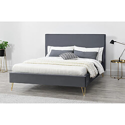 Avis Concept Usine Lit 140 x 190 cm en velours et laiton gris RIVERSIDE