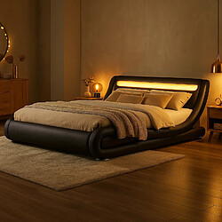 Concept Usine Lit avec led 160 x 200 cm en PU noir SEATTLE