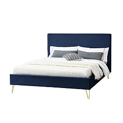 Concept Usine Lit 140 x 190 cm en velours et laiton bleu RIVERSIDE