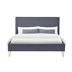 Concept Usine Lit 140 x 190 cm en velours et laiton gris RIVERSIDE
