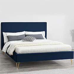 Concept Usine Lit 140 x 190 cm en velours et laiton bleu RIVERSIDE