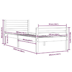 vidaXL Cadre de lit sans matelas marron miel bois massif 100x200 cm pas cher