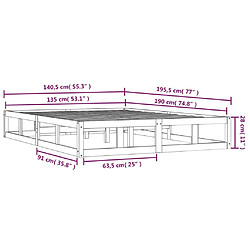 VIDAXL Cadre de lit - Bois massif 135x190 cm pas cher