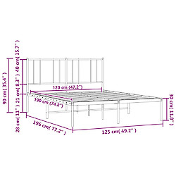 vidaXL Cadre de lit métal sans matelas avec tête de lit noir 120x190cm pas cher