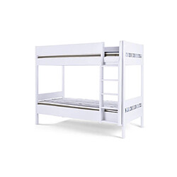 DECOPIN Lit superposé 190x90 - Saint Lary Lit superposé - Bois massif - Échelle intégrée - Blanc