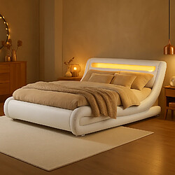 Concept Usine Lit avec led 160 x 200 cm en PU blanc SEATTLE