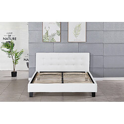 Nuits D'Or frederic - Solide et Confortable Lit avec Sommier + Tête de Lit Capitonnee Couleur BLANC + Pieds en 10 cm pour matelas en 120x190 - 2 x 13 Lattes - revetement PVC Simili facile d'entretien - Montage Rapide et Facile