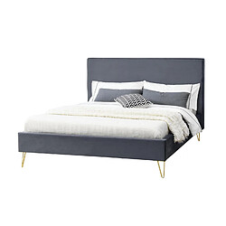 Concept Usine Lit 160 x 200 cm en velours et laiton gris RIVERSIDE