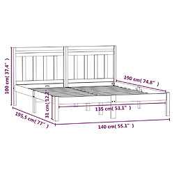VIDAXL Cadre 135x190 cm - Bois massif pas cher