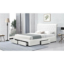 Meubler Design Lit Design avec rangements - Blanc PU, 140x190 cm