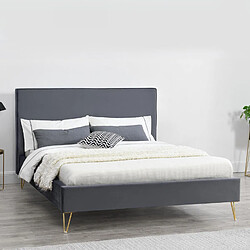 Concept Usine Lit 160 x 200 cm en velours et laiton gris RIVERSIDE