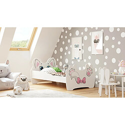 HT MEUBLES Lit enfant - Mouna chat rose 140x70 cm