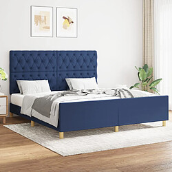 vidaXL Cadre de lit - Bleu Cadre de lit avec tête de lit - Tissu durable - Lattes de contreplaqué - Matelas 160x200 cm non inclus