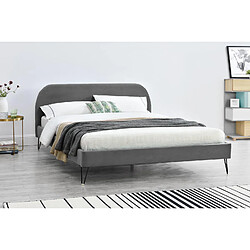 Concept Usine Lit 160 x 200 cm en velours gris et pieds noirs PHOENIX