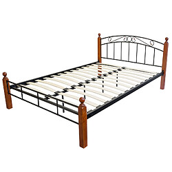 Decoshop26 LIT06026 - Noir et bois Lit design en métal et bois - 140x200 cm - Tête de lit - Matelas non inclus